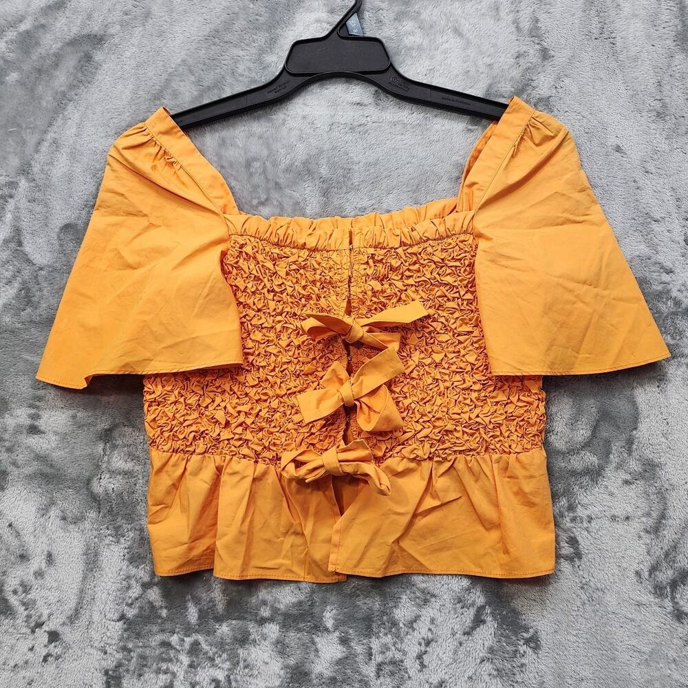 NEW Anthropologie Mare Mare Top Womens S Orange Smocked Bow-Tie Crop Peplum
